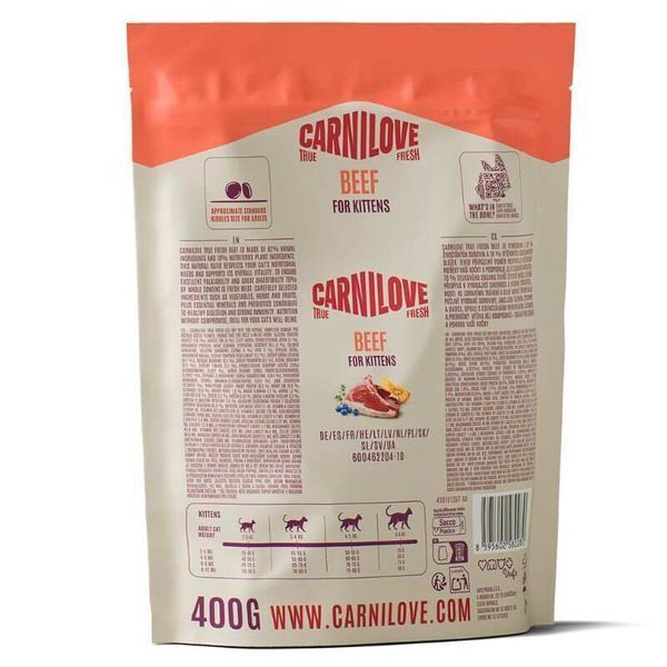 Carnilove True Fresh Kitten Beef сухой беззерновой корм для котят ГОВЯДИНА, 400г