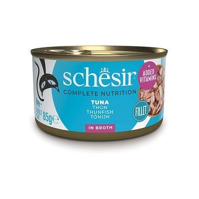Schesir Tuna ШЕЗІР ТУНЕЦЬ в бульйоні повнораціонний вологий корм консерви для котів, банка 85г, 85г
