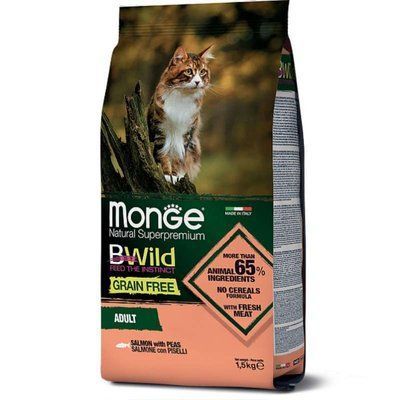 Monge Cat BWild Grain Free Salmon & Peas сухий беззерновий корм для котів ЛОСОСЬ та ГОРОХ