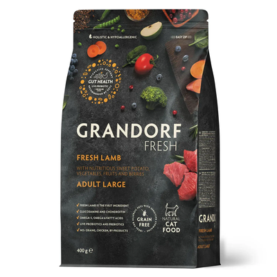 Grandorf FRESH LAMB & SWEET POTATO ADULT LARGE CAT Сухой беззерновой корм для взрослых кошек больших пород ягненок с бататом, 400г