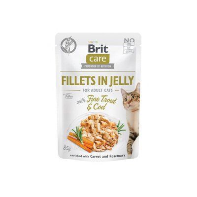 Brit Care Cat Fillets in Jelly Adult Trout, Cod консерви для кішок ТРІСКА та ФОРЕЛЬ В ЖЕЛЕ, 85г