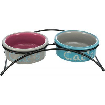 Миска Trixie для котів, подвійна на металевій підставці, керамічна, 12 см, 2х300 мл, 2х300мл