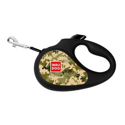 WAUDOG Рулетка R-leash,малюнок Мілітарі, розмір XS, 12кг,3м,стрічка,чорний, XS