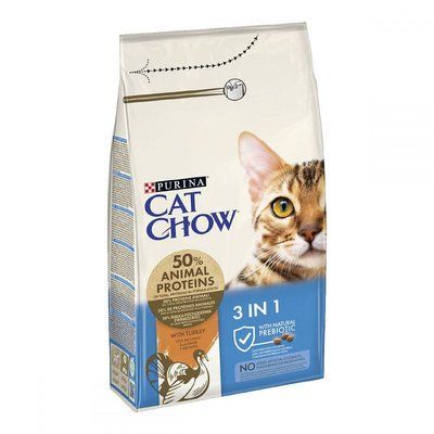 Cat Chow 3 in 1 Корм для кішок з формулою потрійної дії з індичкою, 15кг