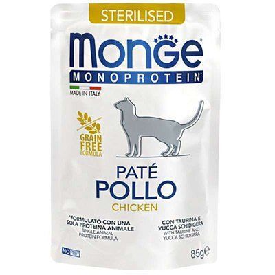 Monge Cat Monoprotein Sterilised Chicken монопротеїновий для стерилізованих котів КУРКА, пауч, 85г