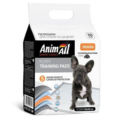 Пелюшки AnimAll Puppy Training Pads для собак і цуценят, з активованим вугіллям, 60х60 см (10 шт)