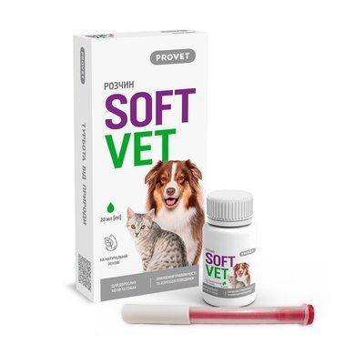 Provet SOFTVET Фітокомплекс антистресова дія та корекція поведінки для дорослих котів та собак 20 мл