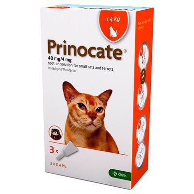Krka Prinocate краплі від бліх, коростяних кліщів, профілактика дирофіляріозу для кішок, до 4кг