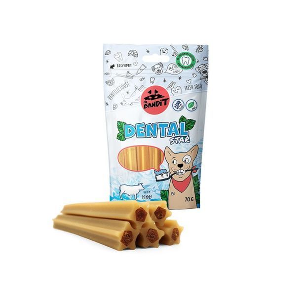 Mr. Bandit Dog Dental Star Beef ласощі для здоров'я зубів собак ПАЛИЧКИ-ЗІРКИ З ЯЛОВИЧИНИ, 70 г, 70г