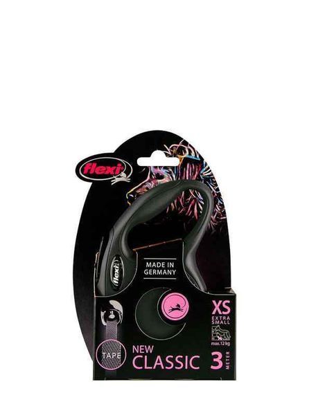 Рулетка FLEXI NEW CLASSIC XS 3м/12кг стрічка, чорна, XS 3 м/12 кг, черный