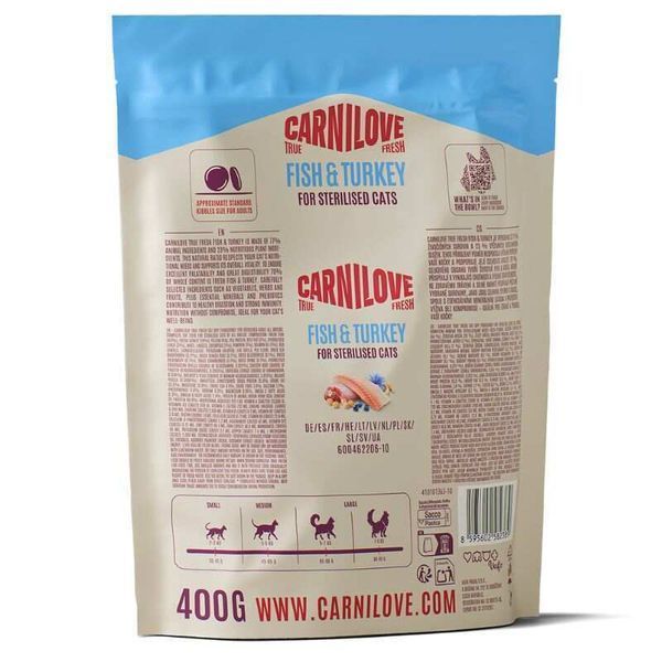 Carnilove True Fresh Sterilised Fish & Turkey сухой беззерновой корм для стерилизованных кошек РЫБА и ИНДЕЙКА, 400г