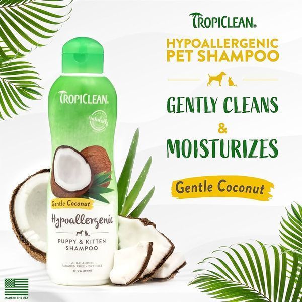 Tropiclean GENTLE COCONUT SHAMPOO (ГІПОАЛЕРГЕННИЙ) шампунь для кошенят і цуценят, 355мл
