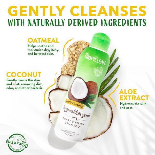Tropiclean GENTLE COCONUT SHAMPOO (ГІПОАЛЕРГЕННИЙ) шампунь для кошенят і цуценят, 355мл