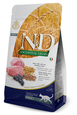 Farmina N&D Low Grain LAMB & BLUEBERRY ADULT сухий корм для котів з ягням та чорницею, 300г