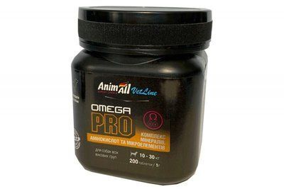 AnimAll VetLine OMEGA PRO добавка для собак та цуценят середніх порід, 200 табл., 200 табл.