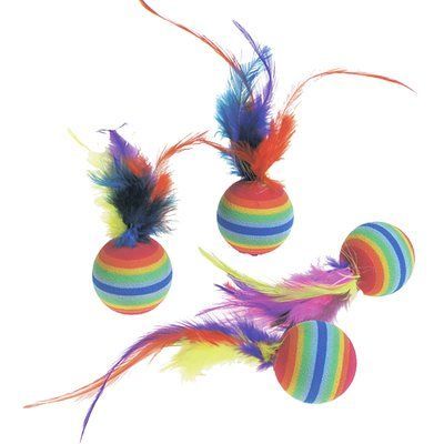 Flamingo Rainbow Ball ФЛАМІНГО РАДУЖНИЙ М'ЯЧ з пір'ям, іграшка для котів