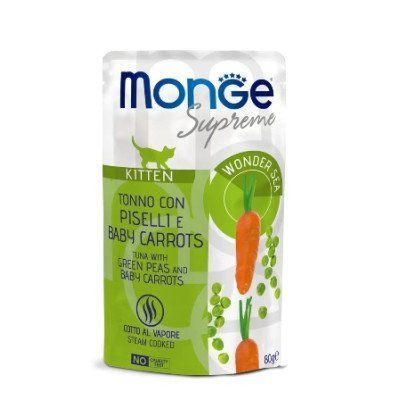 Monge Supreme Kitten вологий корм для кошенят ТУНЕЦЬ, ЗЕЛЕНИЙ ГОРОШОК та МОЛОДА МОРКВА, 80 г, 80г