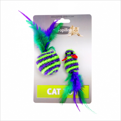 Papillon Іграшка для котів Мишка та м'яч з пір'ям смугасті, 5 см/ 4 см