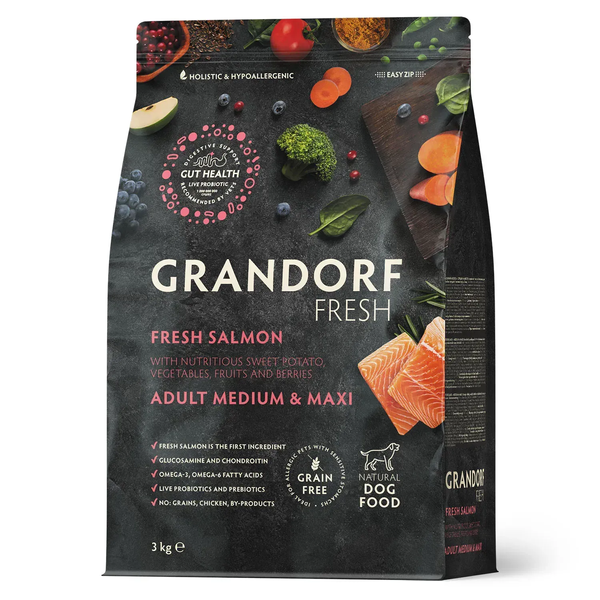 Grandorf FRESH SALMON & SWEET POTATO ADULT DOG MEDIUM & MAXI - Сухий корм для дорослих собак середніх та великих порід з лососем та бататом