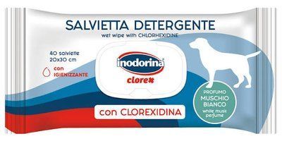 Inodorina Clorex Вологі очищаючі серветки для собак із хлоргексидином та ароматом білого мускусу, 40 шт.