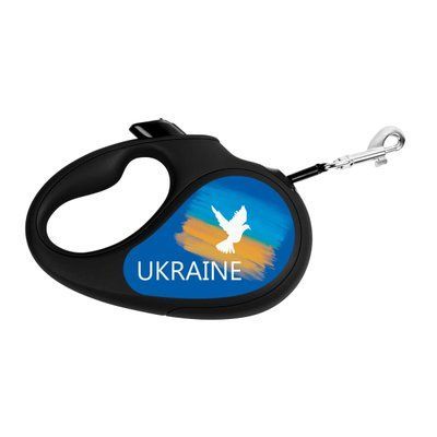 WAUDOG Повідець-рулетка для собак , малюнок "Прапор", S, до 15кг, 5м,світловідбиваюча стрічка,чорний, S 5 м/15 кг, чорний