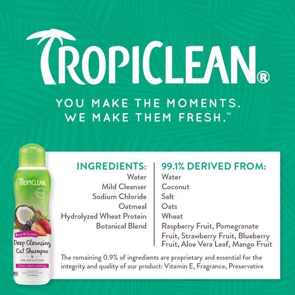 Tropiclean BERRY & COCONUT (ЯГОДИ ТА КОКОС) глибоке очищення, шампунь для собак та котів, 355мл