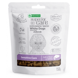 Nature`s Protection WDog snack Sensitive Care, ласощі для юніорів з білою шерстю, з лососем, 150 г, 150г