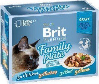 Brit Premium Cat Family Plate Delicate Fillets in Gravy набір консерв для котів в соусі, 12 шт x 85г