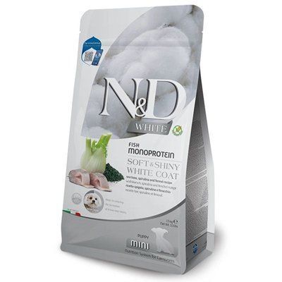 Farmina N&D Grain Free White Puppy Mini корм для цуценят дрібних порід з білою шерстю СІБАС, СПІРУЛІНА та ФЕНХЕЛЬ, 1,5кг