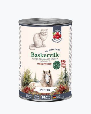 Baskerville FOS Monoprotein Pferd Вологий корм для котів з чутливим травленням конина з журавлиною, 400 г, 400г