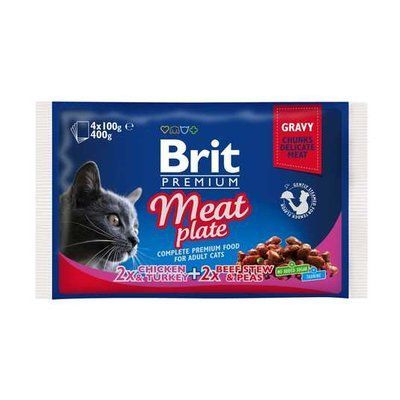 Brit Premium Cat Meat Plate Gravy консерви для кішок, набір 2 смаки асорті шматочки в соусі, 4*100 г