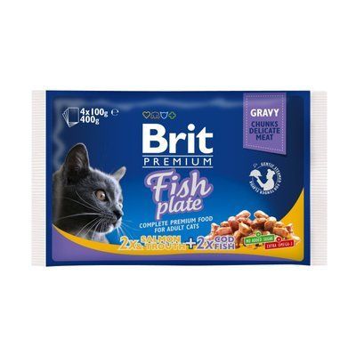 Brit Premium Cat Fish Plate Gravy консерви для котів, набір 2 смаки асорті шматочки в соусі, 4*100 г