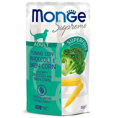 Monge Supreme Adult Cat вологий корм для котів ТУНЕЦЬ, БРОККОЛІ та МОЛОДА КУКУРУДЗА, 80г
