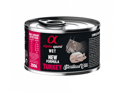Alpha Spirit Wet Sterilized Turkey повнораціонний вологий корм для стерилізованих котів ІНДИЧКА, 200, 200г
