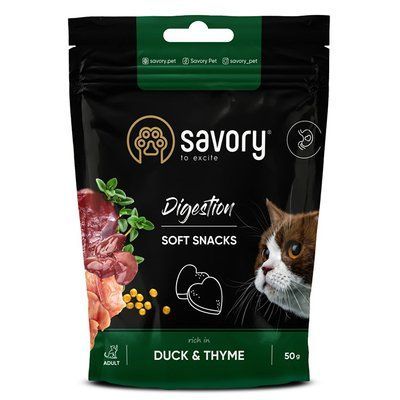 Savory (Сейворі) Digestion Soft Snack Duck & Thyme м'які ласощі для травлення у котів КАЧКА, 50 г, 50г