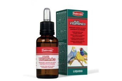 Padovan Multivitaminico додатковий рідкий корм (підгодовування) для птахів, що живуть у клітках і вольєрах, 30мл