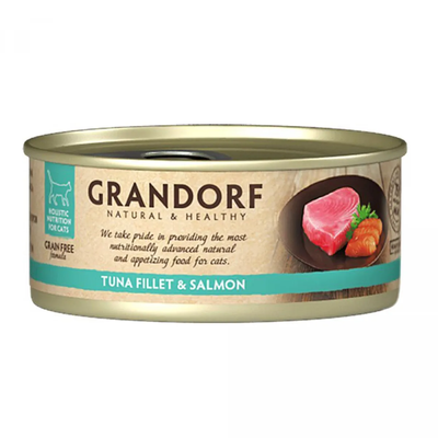 Grandorf (Грандорф) консерва для котів ФІЛЕ ТУНЦЯ з М'ЯСОМ ЛОСОСЯ, 70г, 70г