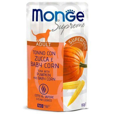 Monge Supreme Adult Cat вологий корм для котів ТУНЕЦЬ, ГАРБУЗ та МОЛОДА КУКУРУДЗА, 80г