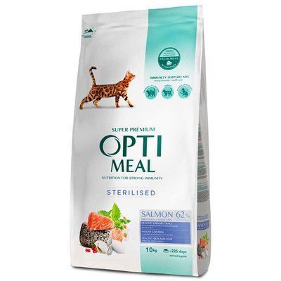 OPTIMEAL Complete Dry Pet Food Salmon &ndash; Сухий корм з лососем для стерилізованих кішок, 10кг