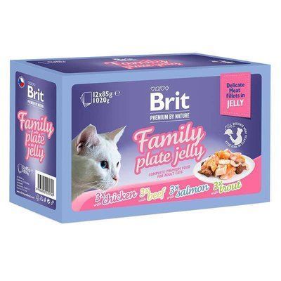 Brit Premium Cat Family Plate Delicate Fillets in Jelly набір консерв для котів в желе, 12 шт x 85г