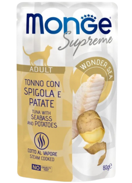Monge Supreme Adult Cat вологий корм для котів ТУНЕЦЬ, СІБАС та КАРТОПЛЯ, 80г