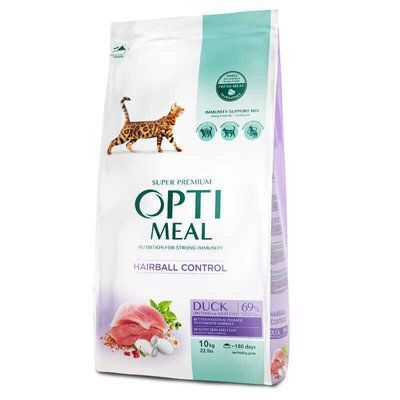 OPTIMEAL Duck Hairball Control Cat &ndash; Сухий корм з качкою для котів, що сприяє виведенню шерсті, 10кг