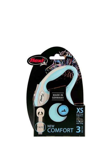 Flexi New Comfort Повідець-рулетка для собак, стрічка, блакитна, розмір XS 3 м/ 12 кг