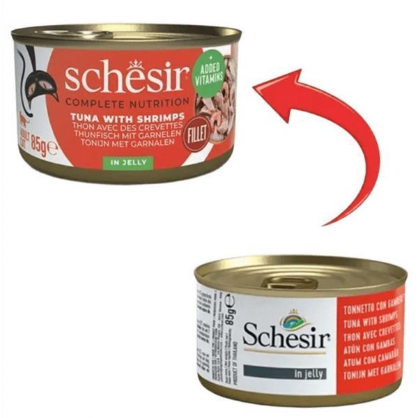 Schesir Tuna Prawns ШЕЗІР ТУНЕЦЬ З КРЕВЕТКАМИ В ЖЕЛЕ консерви для кішок, банка, 85г