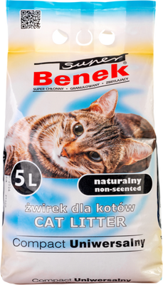 Super Benek Compact Uniwersalny Naturalny - наповнювач бентонітовий для туалетів тварин БЕЗ ЗАПАХУ - 5 л (дрібний), 5л