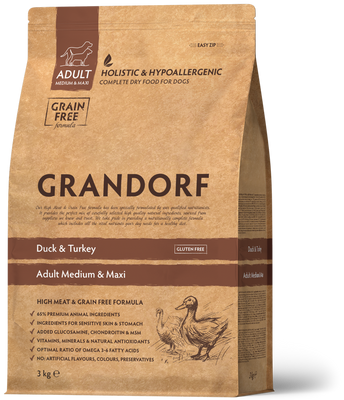 Grandorf DUCK & TURKEY ADULT MED&MAXI для собак середніх і великих порід КАЧКА та ІНДИЧКА, 10кг