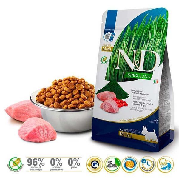 Farmina N&D Spirulina Lamb Adult Mini сухий корм для дорослих собак дрібних порід ЯГНЯ, 2кг, 2кг
