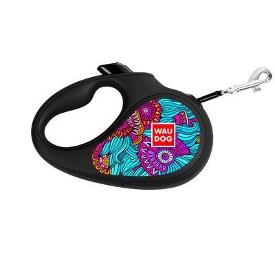 WAUDOG Повідець-рулетка для собак R-leash, малюнок "Літо",S до 15 кг,5 м,світовідбив.стрічка,чорний