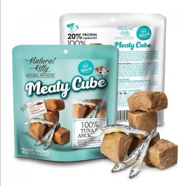Natural Kitty Meaty Cube 100% Tuna & Anchovy Ласощі для котів/собак Тунець та анчоуси на пару, 60г, 60г