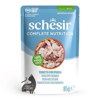 Schesir Tuna Seabass ШЕЗІР ТУНЕЦЬ З ОКУНЕМ консерва для котів, тунець з окунем в желе, пауч 85г, 85г
